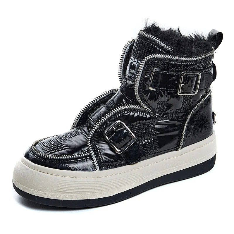 Patent Leather Zipper Snow Boots Women's Winter Shoes On Heel Flat Chunky Sneakers Woman Fashion Plush Sport Ankle Boots Females
Patent Leather Zipper Snow Boots Women's Winter Shoes On Heel Flat Chunky Sneakers Woman Fashion Plush Sport Ankle Boots Females