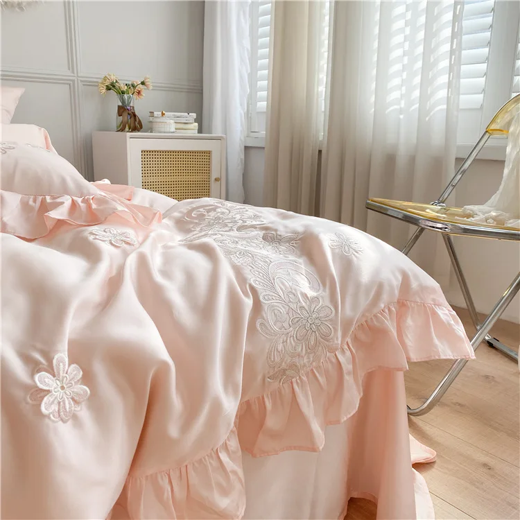 Three-dimensional Embroidery Flower Small Fresh Princess Style 60 Double-sided Tencel 4PCS Naked Sleeping Bedding Set
Three-dimensional Embroidery Flower Small Fresh Princess Style 60 Double-sided Tencel 4PCS Naked Sleeping Bedding Set
