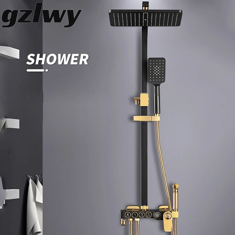 Smart Thermostatic LED Digital Shower Set Bath Faucet Wall Mount Square SPA Rainfall Grifo Bathroom Tap Hot Cold Shower Systems
Smart Thermostatic LED Digital Shower Set Bath Faucet Wall Mount Square SPA Rainfall Grifo Bathroom Tap Hot Cold Shower Systems