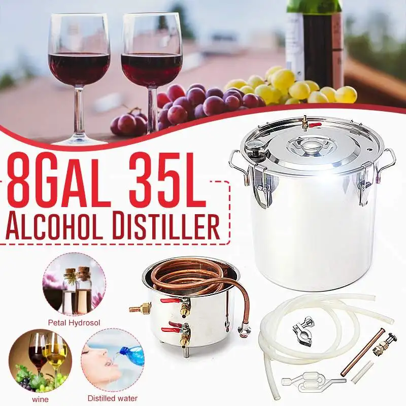 35L 8GaL Distiller Alambic Moonshine Alcohol Still Stainless Copper DIY Home Brew Water Wine Brandy Essential Oil Brewing Kit
35L 8GaL Distiller Alambic Moonshine Alcohol Still Stainless Copper DIY Home Brew Water Wine Brandy Essential Oil Brewing Kit