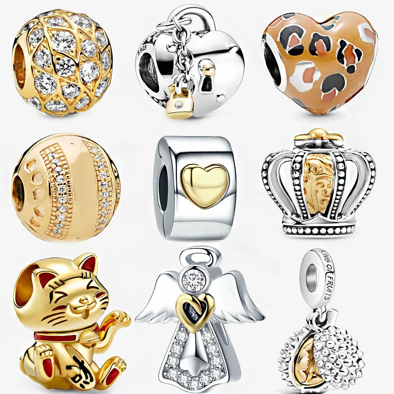 Angel Wings Dangle Sparkling Gold Crown Charms 925 Sterling Silver Love lock Beads Fit Pandora Bracelets Women DIY Jewelry Gift
Angel Wings Dangle Sparkling Gold Crown Charms 925 Sterling Silver Love lock Beads Fit Pandora Bracelets Women DIY Jewelry Gift