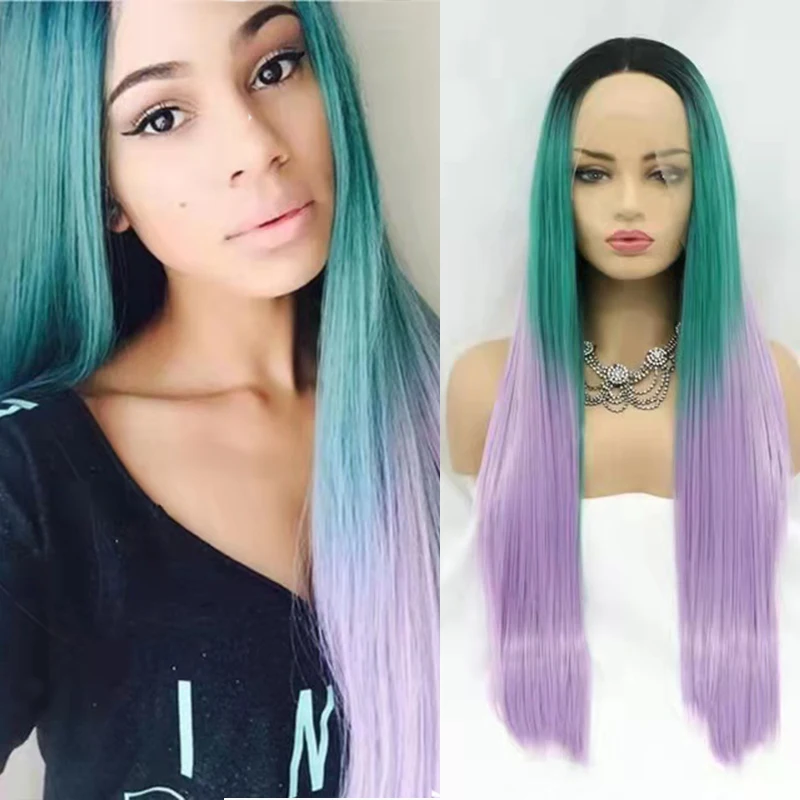 Ombre Glueless Purple Green Straight Synthetic Lace Front Wig Silk Base 13x4 Lace Frontal Wig Transparent Highlight Cosplay Lace
Ombre Glueless Purple Green Straight Synthetic Lace Front Wig Silk Base 13x4 Lace Frontal Wig Transparent Highlight Cosplay Lace