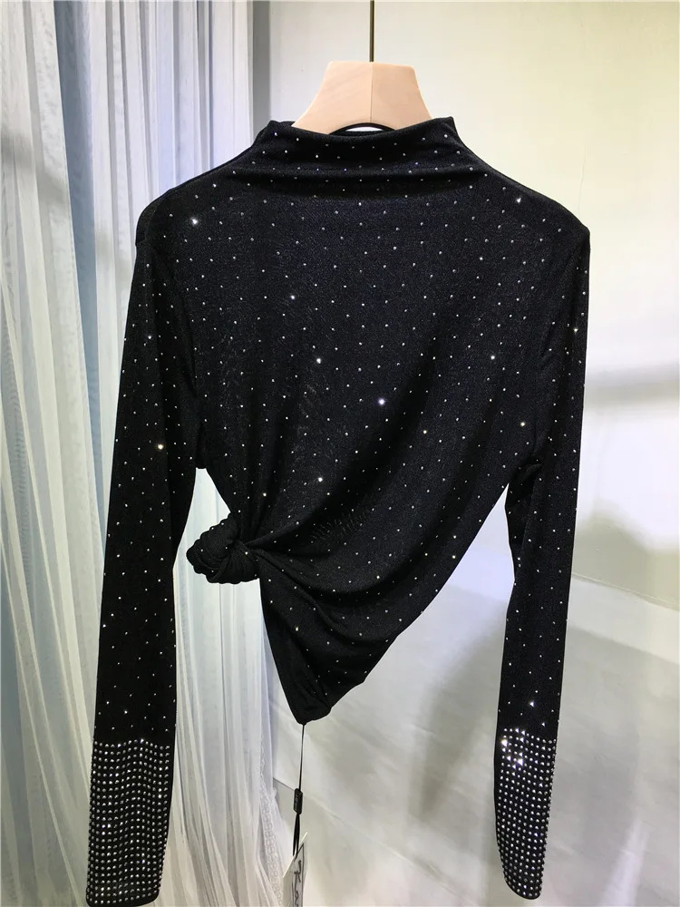 2021 Spring and Autumn New Starry Rhinestone Thin Bottom Shirt Women's Inner Wear Long Sleeve Slim Black T-shirt Female
2021 Spring and Autumn New Starry Rhinestone Thin Bottom Shirt Women's Inner Wear Long Sleeve Slim Black T-shirt Female