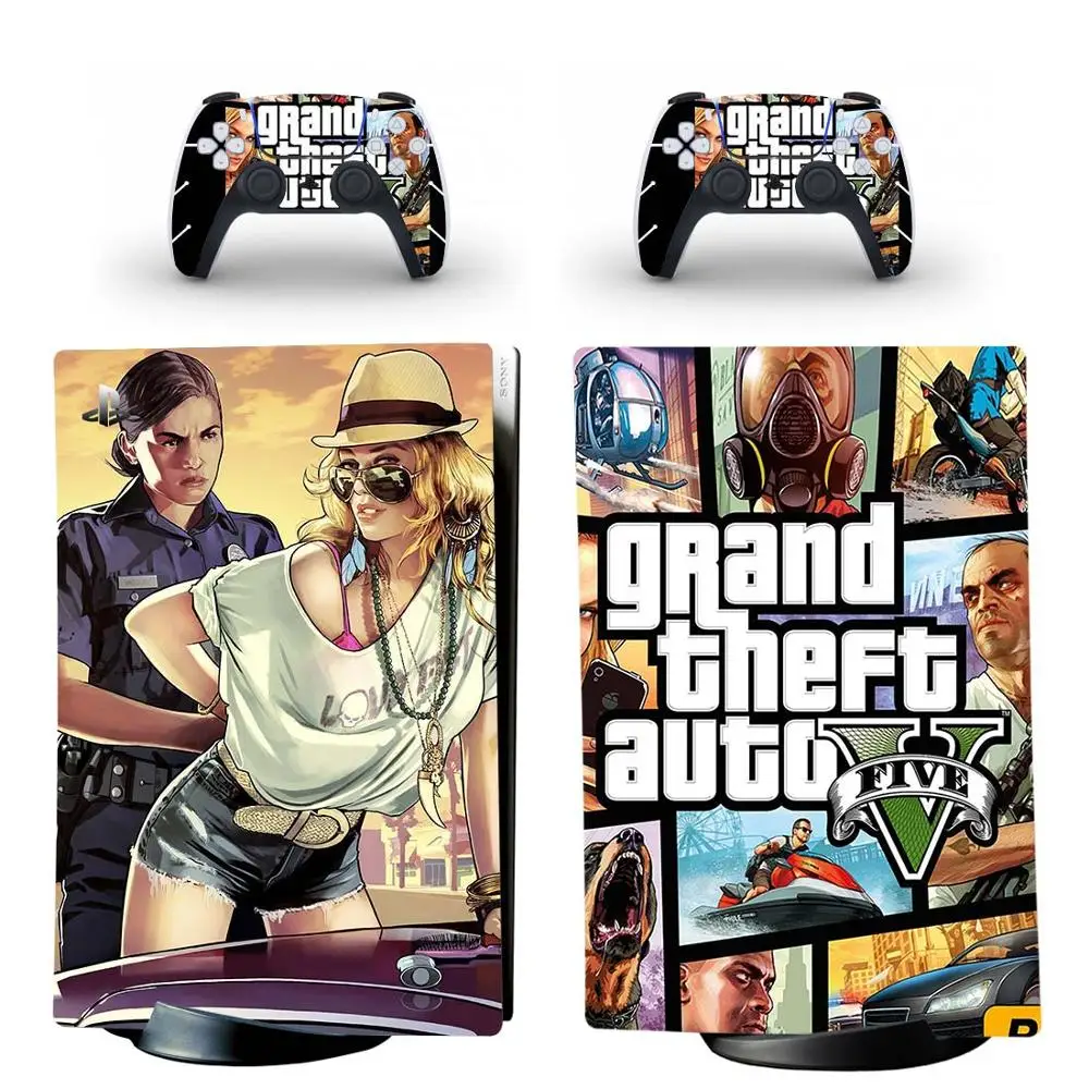 Grand Theft Auto GTA 5 PS5 цифровая наклейка для консоли PlayStation и 2 контроллера Виниловая |