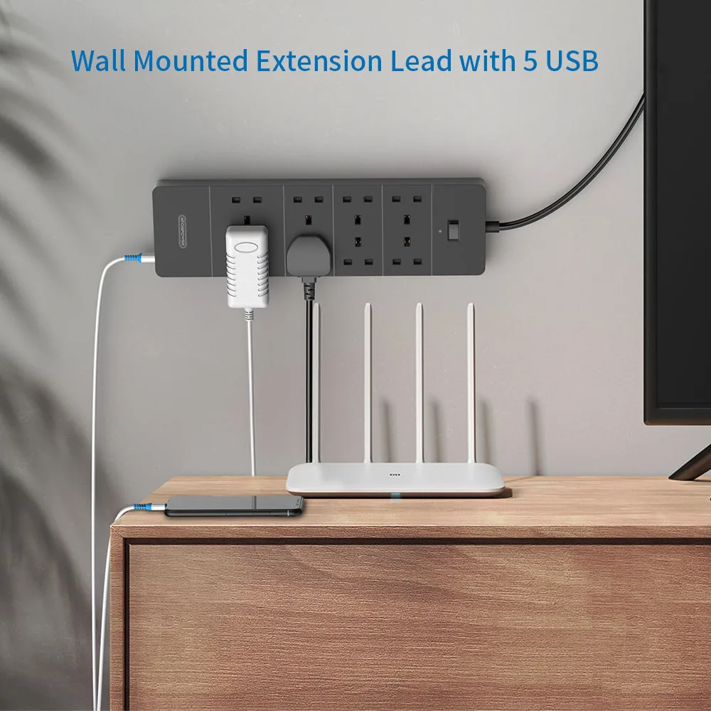 Удлинитель NTON POWER 3м мульти-удлинитель с защитой от перенапряжений и 5 USB-слотами |