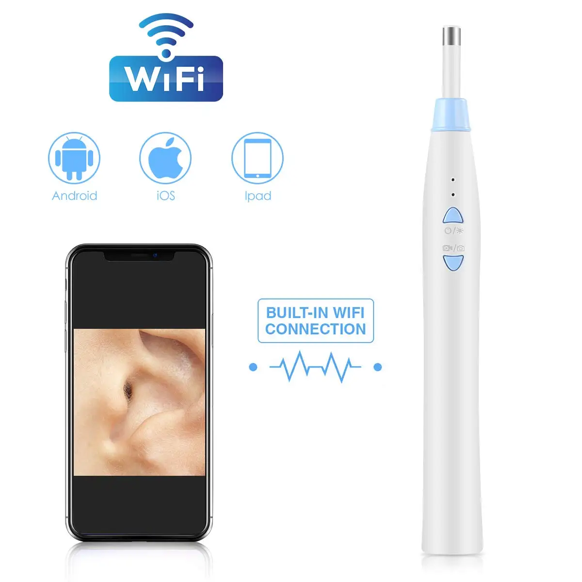 HD 720P Wireless WIFI Ear Endoscope F180 5.5mm Visual Ear Spoon Earpick Mini Inspection Otoscope Camera Ear Health Care
HD 720P Wireless WIFI Ear Endoscope F180 5.5mm Visual Ear Spoon Earpick Mini Inspection Otoscope Camera Ear Health Care