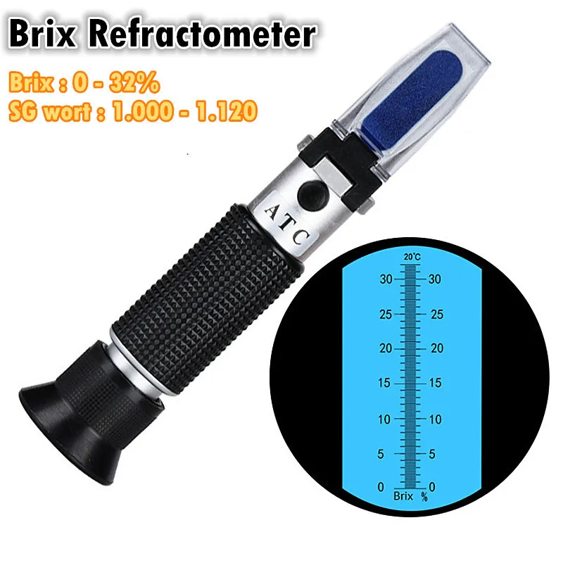 

Handheld Beer Wort Wine Refractometer ATC Brix Brewing Refractometer Dual Scale - Specific Gravity 1.000-1.120 And 0-32% Brix