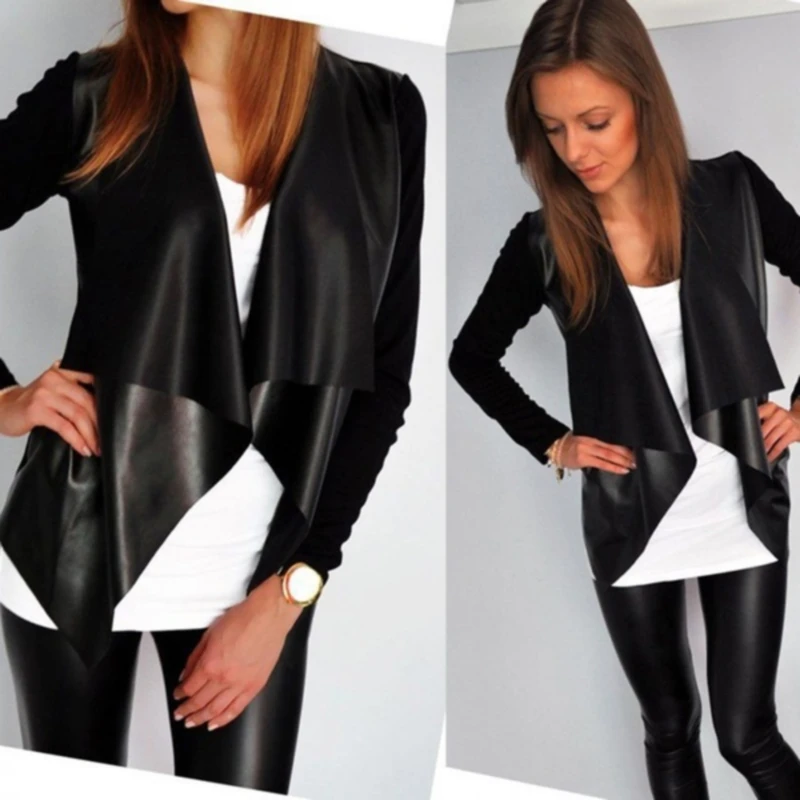 Spring Autumn Womens Turn Down Collar Coats Ladies Waterfall Cardigans Long Sleeve Coat Open Front PU Jacket Solid Color Tops
Spring Autumn Womens Turn Down Collar Coats Ladies Waterfall Cardigans Long Sleeve Coat Open Front PU Jacket Solid Color Tops