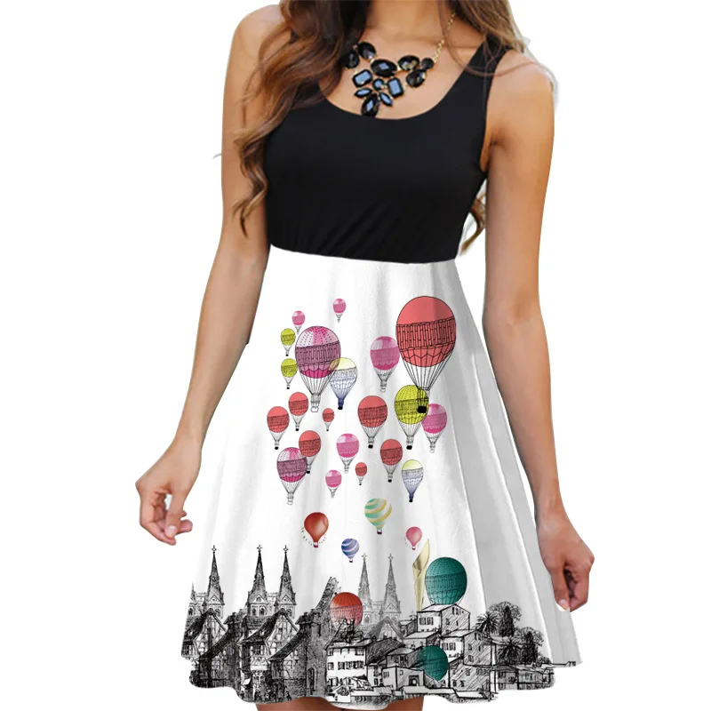Summer Sleeveless O-Neck Beach Casual Dresses Tunic Women Elastic Waist Floral Printing Dress Fashion Ladies Sweet A-Line Dress 
Summer Sleeveless O-Neck Beach Casual Dresses Tunic Women Elastic Waist Floral Printing Dress Fashion Ladies Sweet A-Line Dress