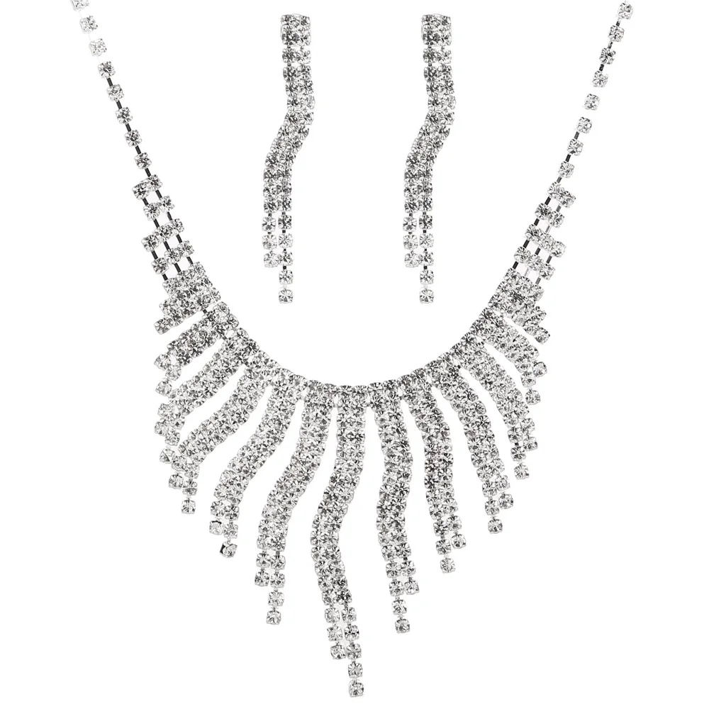 L85 Fashion personality bridal set chain twisted zircon accessories 2-piece wedding tassel necklace earrings 
L85 Fashion personality bridal set chain twisted zircon accessories 2-piece wedding tassel necklace earrings