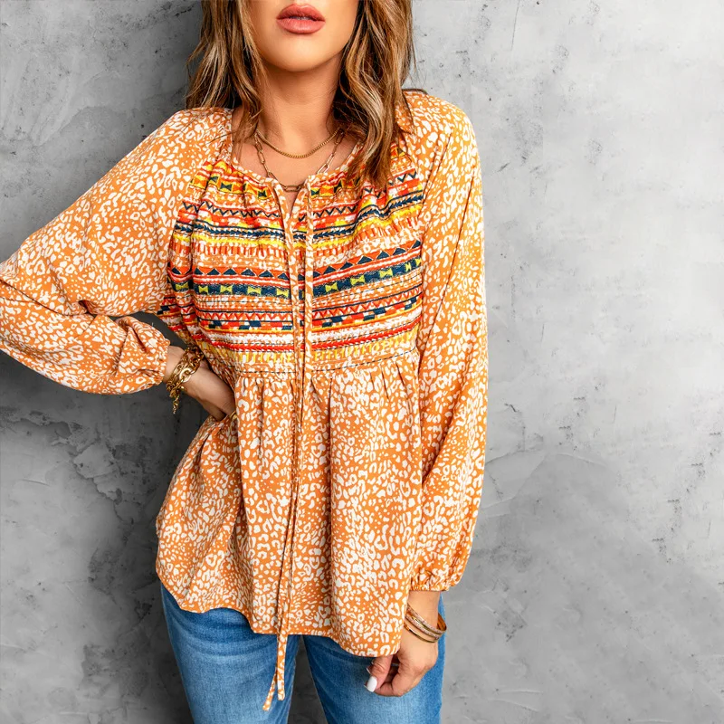 Chiffon Blouse Women's Autumn New Round Neck Ethnic Embroidery Stitched Lantern Sleeve Chiffon Shirt Top
Chiffon Blouse Women's Autumn New Round Neck Ethnic Embroidery Stitched Lantern Sleeve Chiffon Shirt Top
