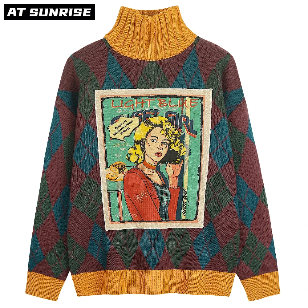 Мужской трикотажный свитер в стиле Харадзюку с длинными рукавами и аппликацией 
Мужской трикотажный свитер в стиле Харадзюку с длинными рукавами и аппликацией