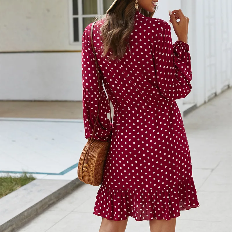 Vintage Ruffles Dot Print Dress Women Full Sleeve Stand Collar Button Slim Casual Spring Summer Dress Female 2020 New
Vintage Ruffles Dot Print Dress Women Full Sleeve Stand Collar Button Slim Casual Spring Summer Dress Female 2020 New