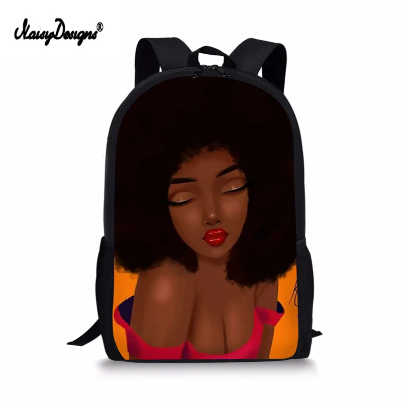 Фото Женский школьный рюкзак для девочек с афро принтом черный королевы Подростковый