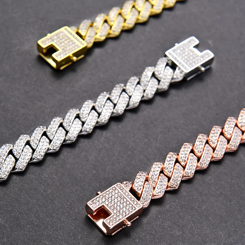 AZ 12 мм сверкающие квадратные кубинские звенья цепи браслеты для мужчин женщин