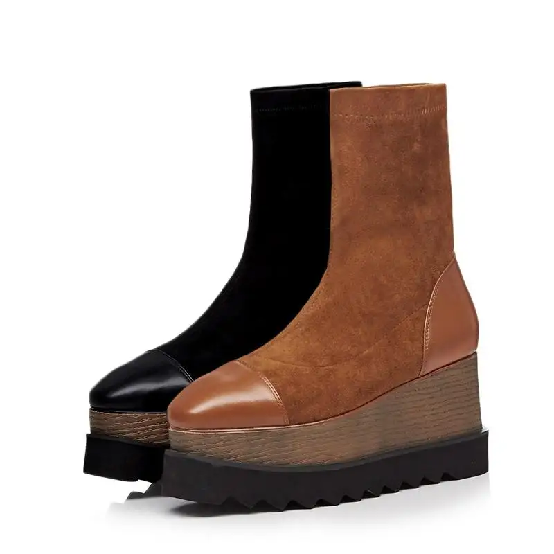 Vichelo Hot high street fashion real leather patchwork wedges platform round toe high heel slip on young lady mid-calf boots L82
Vichelo Hot high street fashion real leather patchwork wedges platform round toe high heel slip on young lady mid-calf boots L82