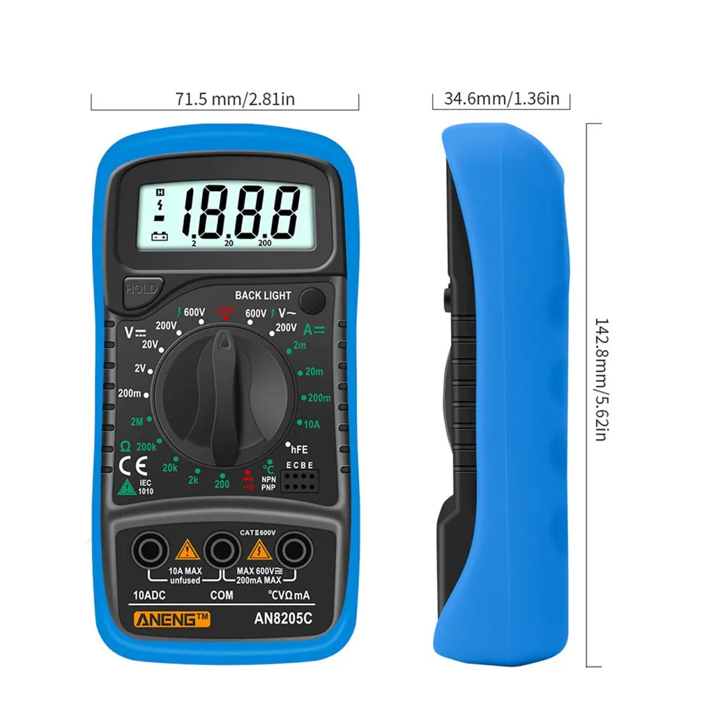 ANENG AN8205C Profession Digital Multimeter AC/DC Ammeter Volt Ohm Tester Meter Multimetro With Thermocouple LCD Backlight
ANENG AN8205C Profession Digital Multimeter AC/DC Ammeter Volt Ohm Tester Meter Multimetro With Thermocouple LCD Backlight