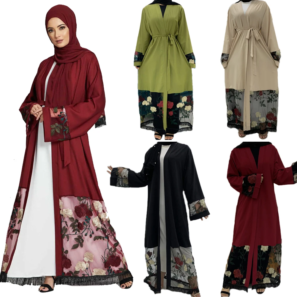 

Muslim Women Open Kimono Embroidery Patchwork Abaya Islamic Ramadan Arab Jilbab Kaftan Maxi Robe Cardigan Dubai Turkish Gown New