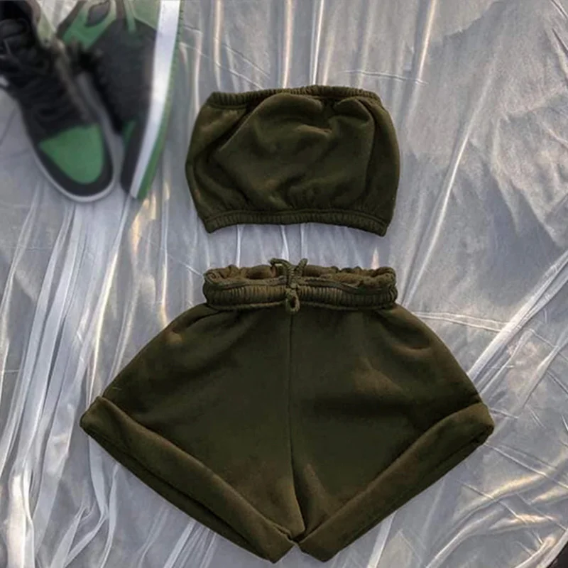Women Shorts Sets With Strapless Sleeveless Top Female Tracksuit Sportswear Crop Tops+lace Up Short Trousers Summer Casual New
Women Shorts Sets With Strapless Sleeveless Top Female Tracksuit Sportswear Crop Tops+lace Up Short Trousers Summer Casual New