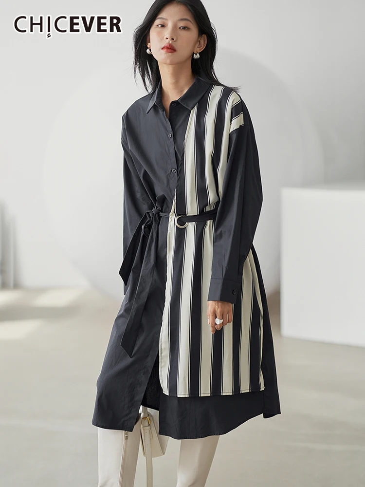 CHICEVER Patchwork Striped Dress For Women Lapel Loose Long Sleeve Single Breasted Mid A Line Dresses Female 2021 Autumn Clothse
CHICEVER Patchwork Striped Dress For Women Lapel Loose Long Sleeve Single Breasted Mid A Line Dresses Female 2021 Autumn Clothse