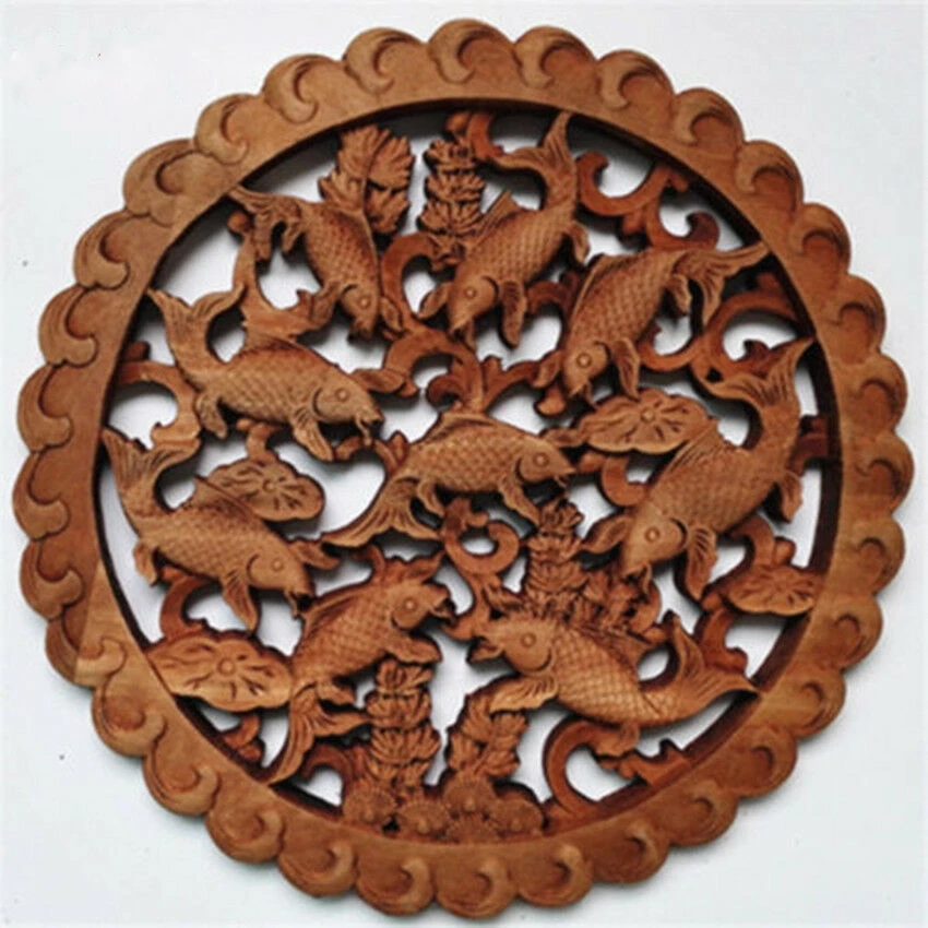Art China Hand-carved 9 Fish Statue Camphor Board Wall Sculpture Animal Statue 
Art China Hand-carved 9 Fish Statue Camphor Board Wall Sculpture Animal Statue