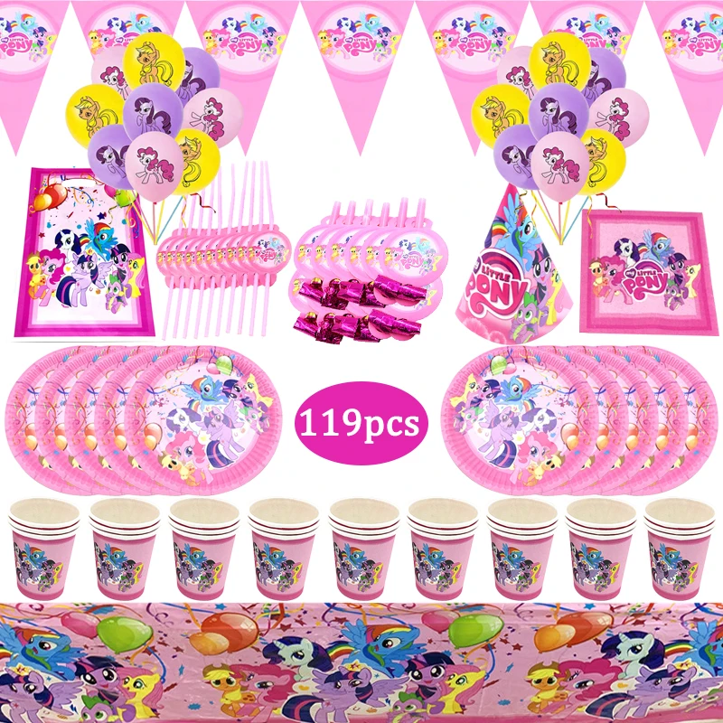 119Pcs Little Pony Kids Birthday Party Disposable Tableware Cup Plate Flag Tablecloth Kids Wedding Party Decoration Supplies
119Pcs Little Pony Kids Birthday Party Disposable Tableware Cup Plate Flag Tablecloth Kids Wedding Party Decoration Supplies