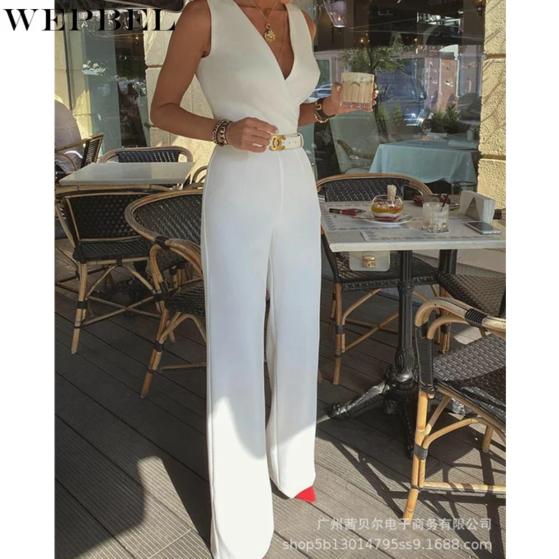 WEPBEL Women's Elegant Loose Jumpsuit Ladies Casual Fashion Sleeveless V Neck High Waist Corset Romper Long Trousers
WEPBEL Women's Elegant Loose Jumpsuit Ladies Casual Fashion Sleeveless V Neck High Waist Corset Romper Long Trousers