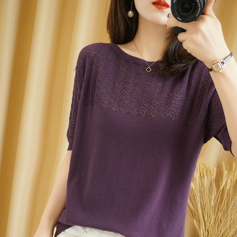 MVLYFLRT Spring and summer new style 100% pure cotton short-sleeved ladies O-neck knitted vest plus size casual pullover T-shirt
MVLYFLRT Spring and summer new style 100% pure cotton short-sleeved ladies O-neck knitted vest plus size casual pullover T-shirt