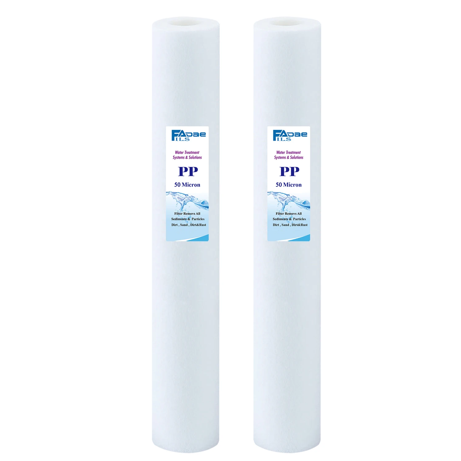 50 Micron 20"x2.5" Whole House Sediment PP Water Filter Replacement - Melt-blown Polypropylene - 2 PACK
50 Micron 20"x2.5" Whole House Sediment PP Water Filter Replacement - Melt-blown Polypropylene - 2 PACK