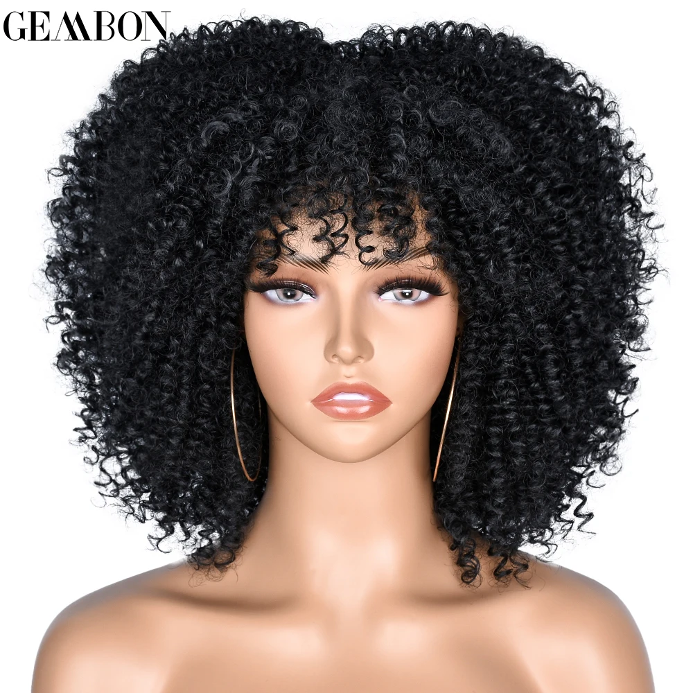 

GEMBON короткие волосы афро вьющиеся парики для чернокожих женщин синтетический парик без клея смешанные светлые натуральные повседневные те...