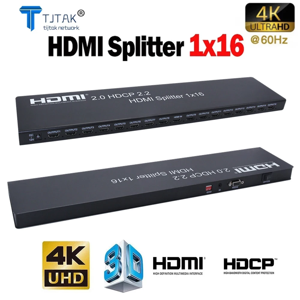 1x16 HDMI 2.0 HDMI Splitter Adatper 4K 60Hz 3D HDR 1080P 1 HDMI To 16 Output Video Converter for PS4 DVD Laptop PC To TV HDTV
1x16 HDMI 2.0 HDMI Splitter Adatper 4K 60Hz 3D HDR 1080P 1 HDMI To 16 Output Video Converter for PS4 DVD Laptop PC To TV HDTV