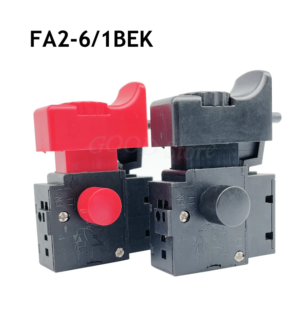 

1PCS FA2-6/1BEK 250V 6A 5E4 Red Black Lock On Power Tool Electric Drill Trigger Switch Electric tool fittings switch