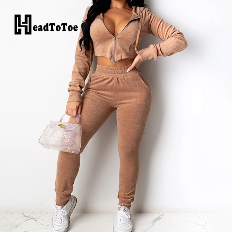 Solid Zip Elastic Waist Casual Sporty Two Piece Set Women Suede Long Sleeve Hooded Slim Two Piece Outfits Woman
Solid Zip Elastic Waist Casual Sporty Two Piece Set Women Suede Long Sleeve Hooded Slim Two Piece Outfits Woman