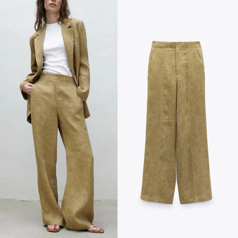 Summer Linen High Waist Pants Women Za 2021 Vintage Wide Leg Side Pocket Khaki Long Pant Casual Loose Zip Button Chic Woman Pant
Summer Linen High Waist Pants Women Za 2021 Vintage Wide Leg Side Pocket Khaki Long Pant Casual Loose Zip Button Chic Woman Pant