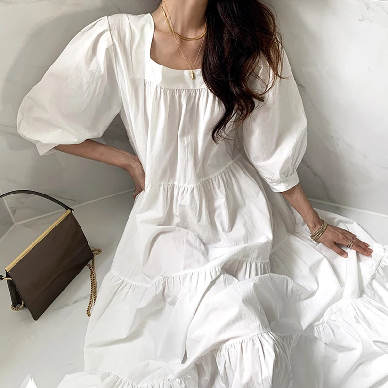 Women Summer Vintage Puff Sleeve Short Sleeve Casual Loose Solid Maxi Dress Fashion Sexy Square Collar Korean Party Dress
Women Summer Vintage Puff Sleeve Short Sleeve Casual Loose Solid Maxi Dress Fashion Sexy Square Collar Korean Party Dress