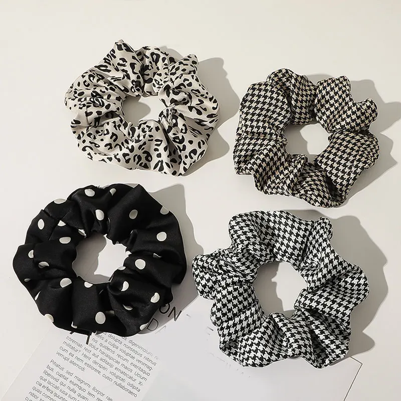 

Vintage Houndstooth Hair Scrunchies Ponytail Hair Rope Elastic Hair Band Polka Dot Leopard Print Hair Ring Hair Accessories