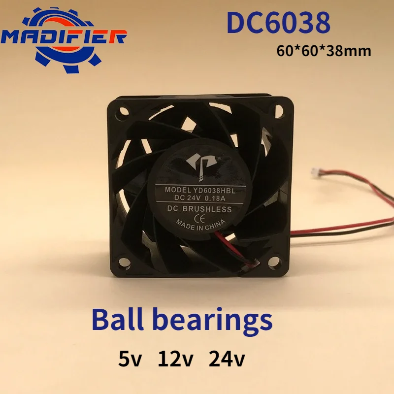 Dc6038 DC Fan Ball Bearing 5V 12V 24V Max Airflow Rate Fan Inverter Cooling Industrial Fan
Dc6038 DC Fan Ball Bearing 5V 12V 24V Max Airflow Rate Fan Inverter Cooling Industrial Fan