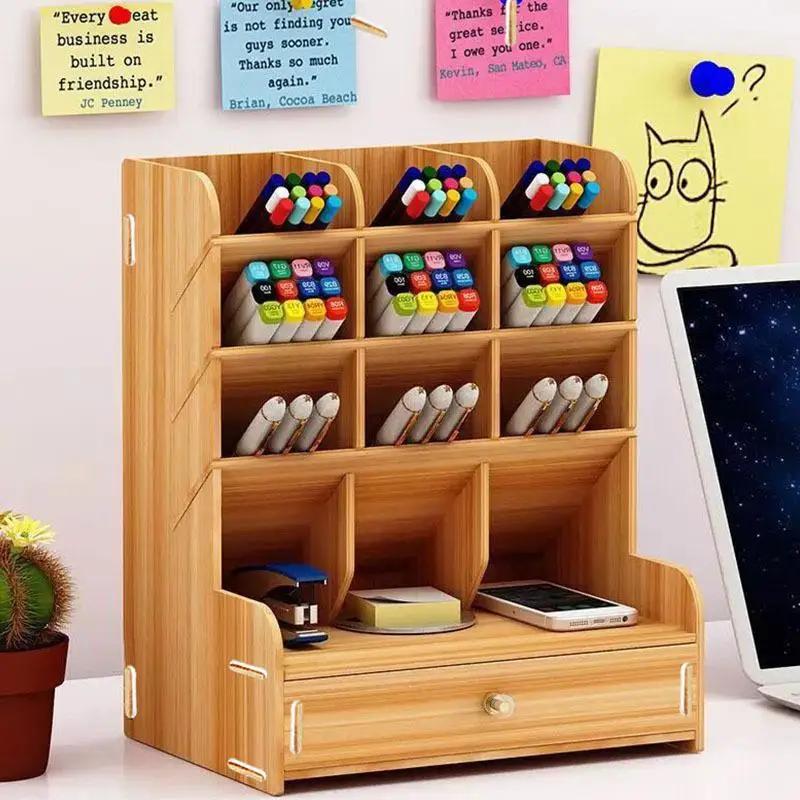 Wooden Pen Holder Storage Student Stationery Assembled Storage Rack Large Capacity Desk Storage Box Student Office Supplies
Wooden Pen Holder Storage Student Stationery Assembled Storage Rack Large Capacity Desk Storage Box Student Office Supplies