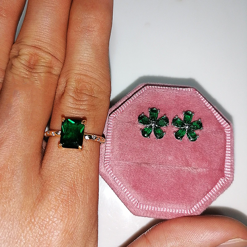 2pcs Brand Engagement Handmade Green Flower AAA CZ Jewelry Set For Women Fashion Stud Earrings Rings Accessories Anel Wedding
2pcs Brand Engagement Handmade Green Flower AAA CZ Jewelry Set For Women Fashion Stud Earrings Rings Accessories Anel Wedding