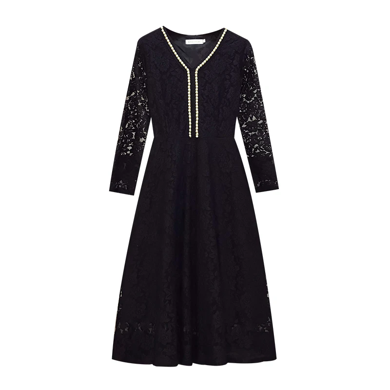 L-5XL plus size women elegant vintage lace dress vestido 2020 fashion beading v neck office casual autumn winter female dresses 
L-5XL plus size women elegant vintage lace dress vestido 2020 fashion beading v neck office casual autumn winter female dresses