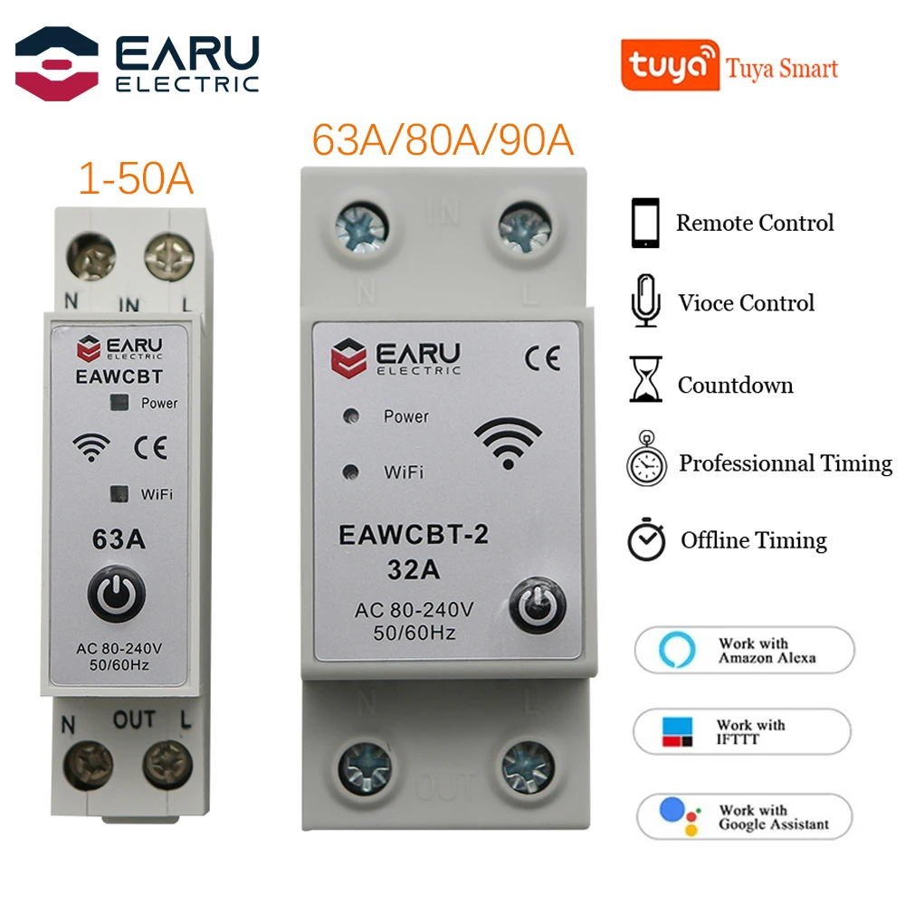 

1P+N WiFi Smart Circuit Breaker Time Relay Switch Voice Remote Control by Tuya Smart Life App for Alexa Google Home Assistant