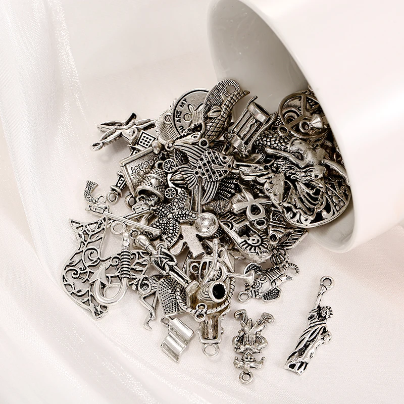100pcs/box Mixed Style Antique Silver Color Animal Fish Angel Charms DIY Necklace Bracelet For Jewelry Making Accessories 
100pcs/box Mixed Style Antique Silver Color Animal Fish Angel Charms DIY Necklace Bracelet For Jewelry Making Accessories