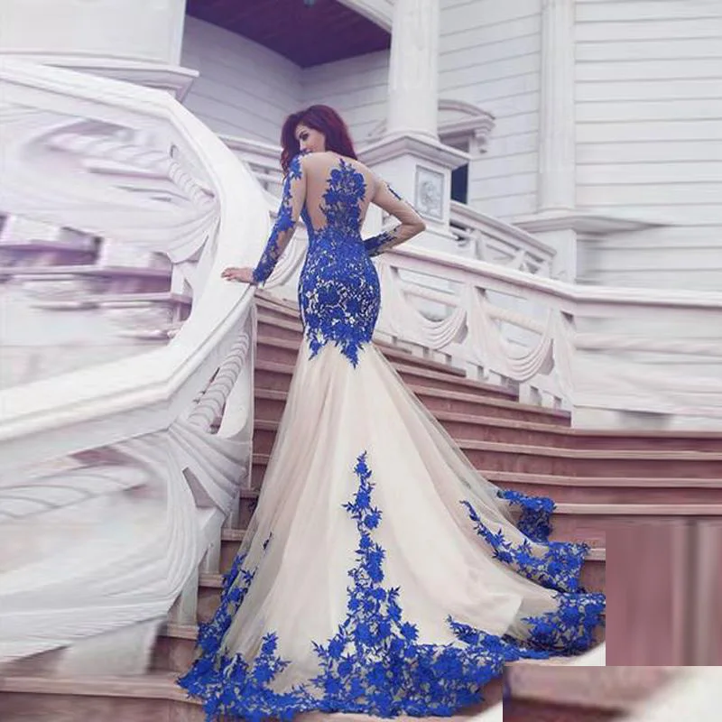 Dubai Luxury Evening Dress Mermaid abendkleider vestido de fiesta Royal Blue See Through Appliqued Evening Dresses Long Sleeves
Dubai Luxury Evening Dress Mermaid abendkleider vestido de fiesta Royal Blue See Through Appliqued Evening Dresses Long Sleeves