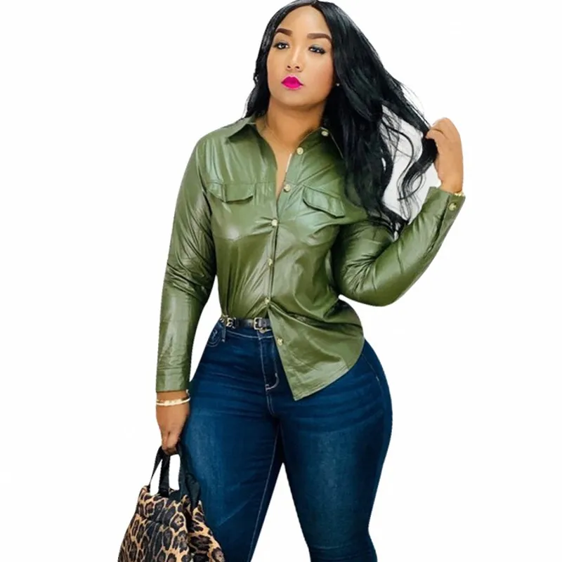 Solid Green Color PU Leather Blouse Women Single Breasted Full Sleeve Top Shirt Autumn Winter Fashion Elegant Office Lady Blouse
Solid Green Color PU Leather Blouse Women Single Breasted Full Sleeve Top Shirt Autumn Winter Fashion Elegant Office Lady Blouse
