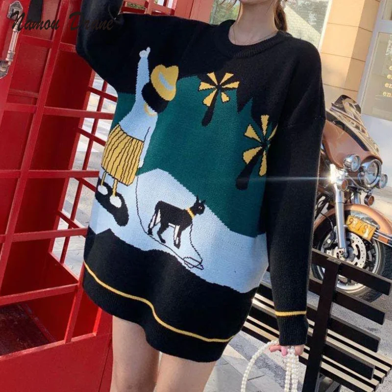 Новая верхняя одежда Namou Drane, Осень-зима 2021, пуловер, свитер средней длины, свободный свитер с мультяшным рисунком и длинными рукавами, свитер
Новая верхняя одежда Namou Drane, Осень-зима 2021, пуловер, свитер средней длины, свободный свитер с мультяшным рисунком и длинными рукавами, свитер