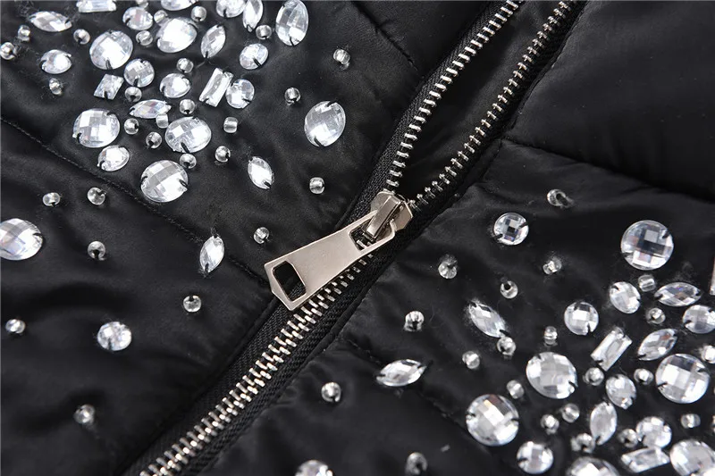 2020 Thick Warm Winter Parka Jacket Women Luxury Diamonds Beaded Puffer Coat Women High Neck Zipper Up Black Bubble Coat Jackets
2020 Thick Warm Winter Parka Jacket Women Luxury Diamonds Beaded Puffer Coat Women High Neck Zipper Up Black Bubble Coat Jackets