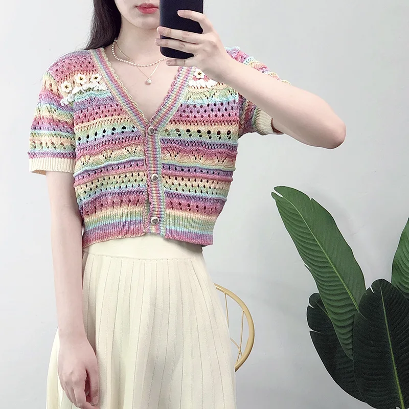 2021 летнее Радужное платье жаккардовый кардиган для женщин футболки для девочек футболки с короткими рукавами и v-образной горловиной вязан...
2021 летнее Радужное платье жаккардовый кардиган для женщин футболки для девочек футболки с короткими рукавами и v-образной горловиной вязан...