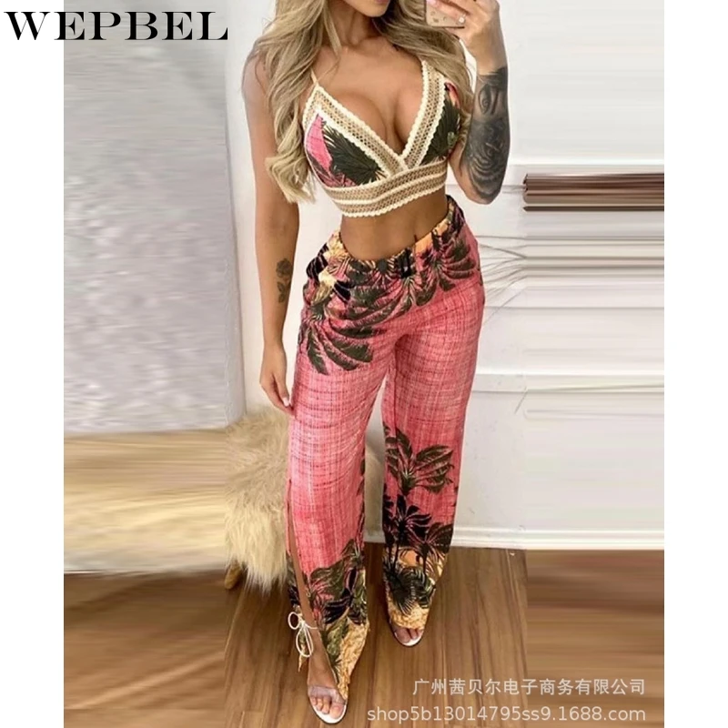 WEPBEL Women's Sexy Printed Slim Suit Summer Fashion High Waist Pocket Split Pants + V-neck Spaghetti Strap Backless Vest
WEPBEL Women's Sexy Printed Slim Suit Summer Fashion High Waist Pocket Split Pants + V-neck Spaghetti Strap Backless Vest