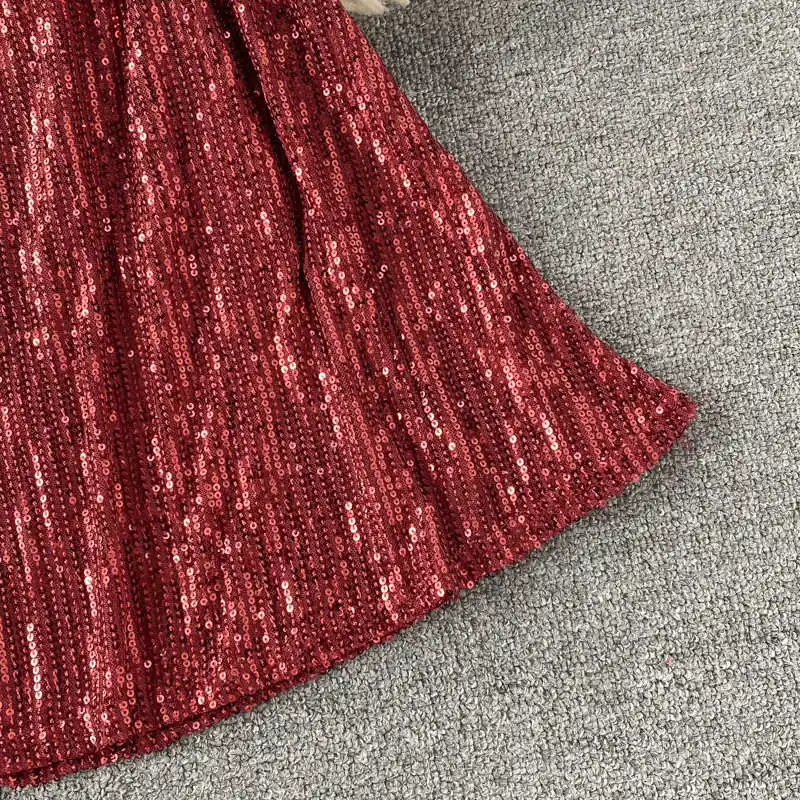 Red/Gray/Black Sequin Long Dress Women Party Sexy V-Neck Short Sleeve High Waist Mermaid Vestidos Elegant Fashion Robe Summer
Red/Gray/Black Sequin Long Dress Women Party Sexy V-Neck Short Sleeve High Waist Mermaid Vestidos Elegant Fashion Robe Summer