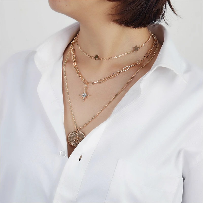 Trendy Star Pendant Statement Necklace For Women Gold Color Geometric Dangle Multilayer Chain Choker Necklaces Jewelry
Trendy Star Pendant Statement Necklace For Women Gold Color Geometric Dangle Multilayer Chain Choker Necklaces Jewelry